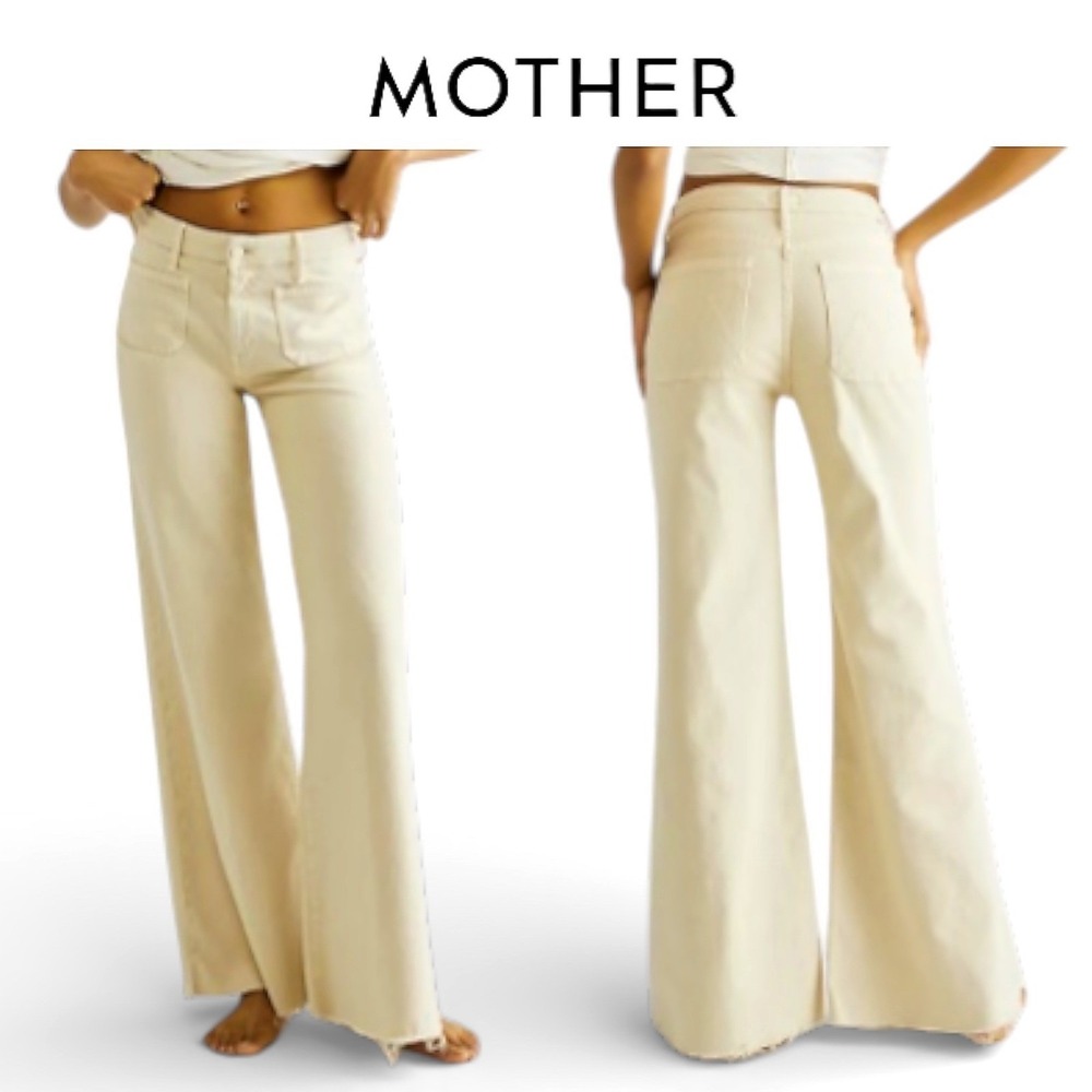 Mother *Sample* Jeans Women 24/25 Cream Yellow Flare‎ Leg Raw Hem Vanilla Patch